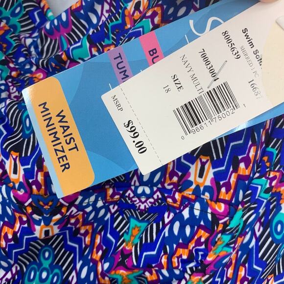 NWT Swim Solutions Sz 18 Tummy Control Shirred Tribal Print One Piece Swimsuit - Picture 5 of 9